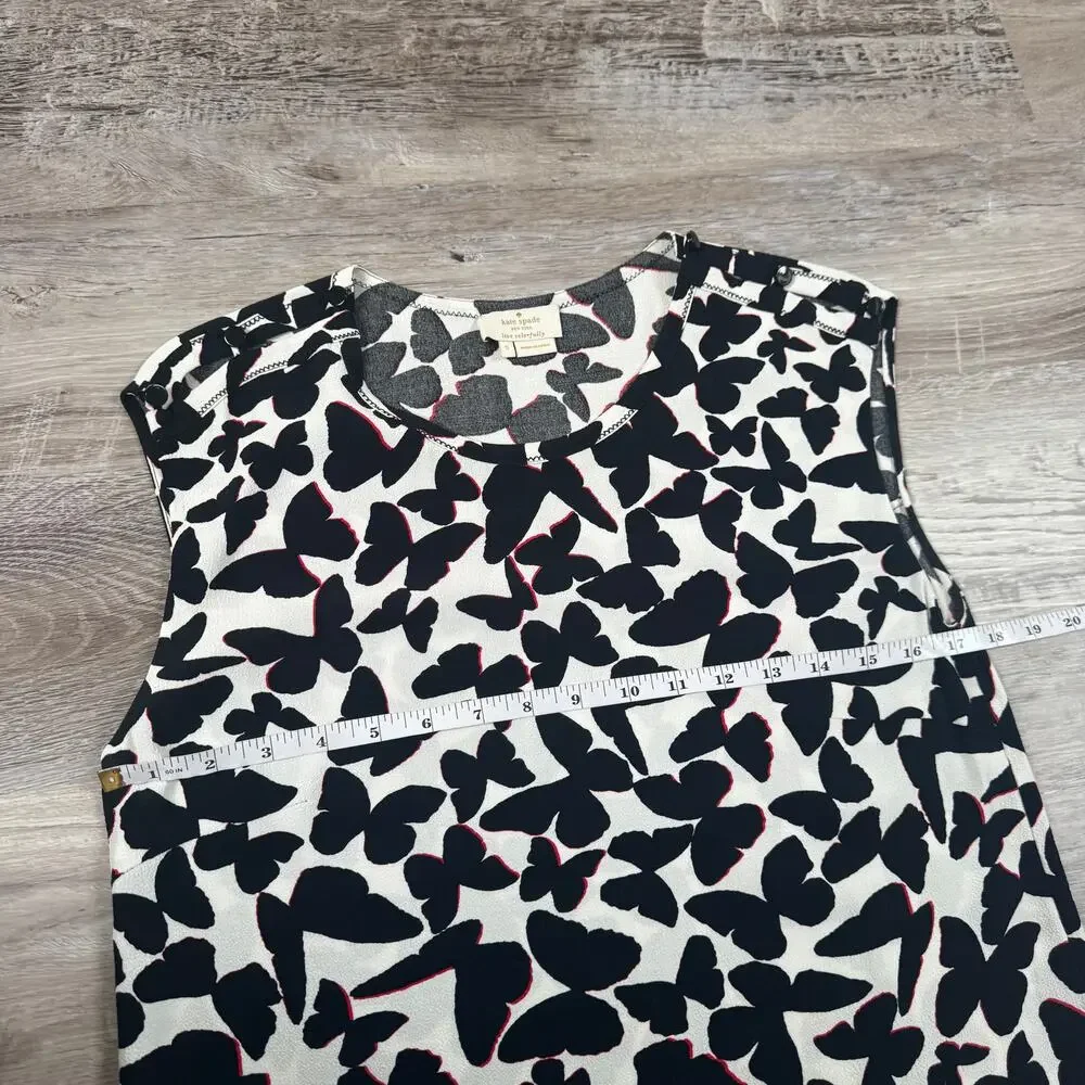Kate Spade Butterfly Print Sleeveless Blouse White Black Classic Small